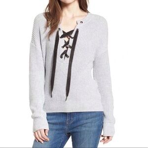 Rails Olivia Heather Grey Lace Up Sweater - Size M